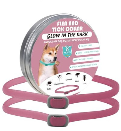 Zeckenhalsband für Hunde Leuchtendes Präventionshalsband gegen Parasiten auf Jede Größe verstellbar 2 STK Einstellbares Floh und Zeckenschutz mit bis zu 8-Monatigen Schutz (Pink)