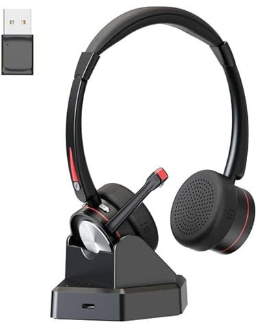 Beebang Bluetooth Headset mit Mikrofon für PC, Wireless Headset mit USB Adapter & Ladestation, 40 Stunden Sprechzeit, kabelloses für Büro Arbeit Laptop Handy Microsoft Teams Call Center Telefon