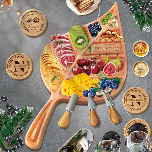 Tabla de Embutidos Personalizada en Forma de Hoja - Tabla de quesos de Madera grabada a Medida, Set de Regalo de Tablas de Embutidos para la Cocina y la decoración del hogar - Regalos de inauguración