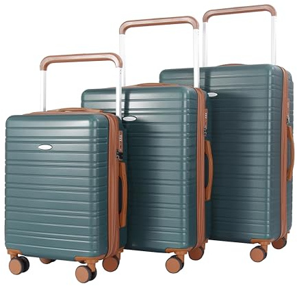 SESCO Reisekoffer Premium-Kofferset 3tlg. Koffer Trolleys Handgepäck Set, breiter Griff, TSA (grün/braun)