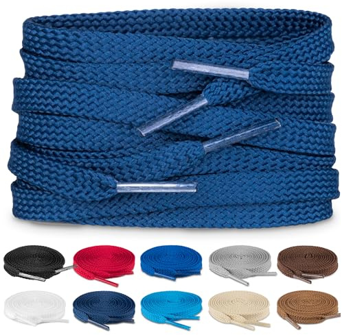 TULMERO SULPO Lot de 2 paires de lacets plats 8 mm pour chaussures, bleu marine, 150 cm - 2 Paare