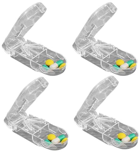 Tablettenteiler - 4 Stück Tablettenschneider Für Große Und Kleine Tabletten, Medikamententeiler Mit Aufbewahrungsfach, Teilt Pillen Exakt, Tragbarer Pillenspender