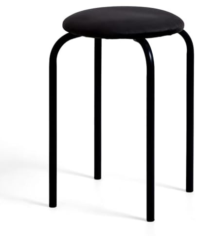 rightclick Round Metal Stacking Stools, Stackable Bar Chairs Anti-Slip, Breakfast Dining Chair for Home Kitchen Office, Metal Frame Backless Velvet Stacking Stool (Black)