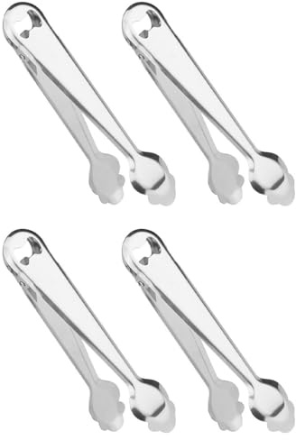 Tradineur - Pack de 4 pinzas de hielo con abridor, acero inoxidable, compatible con cubitera, cocina, bar, restaurante, hostelería, apta para lavavajillas - 18,5 cm