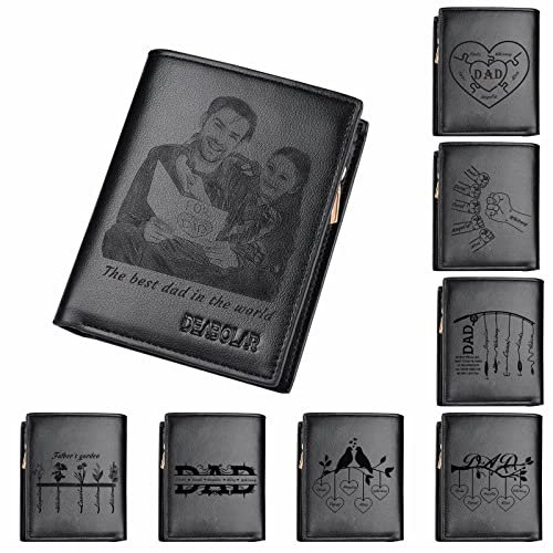 SHKINETARRY Benutzerdefinierte Herren-Leder-Geldbörse, personalisiertes Foto mit Gravur, Angel-Familiennamen-Geldbörsen, Vatertag, Jahrestag, Geburtstagsgeschenk für Vater, Ehemann