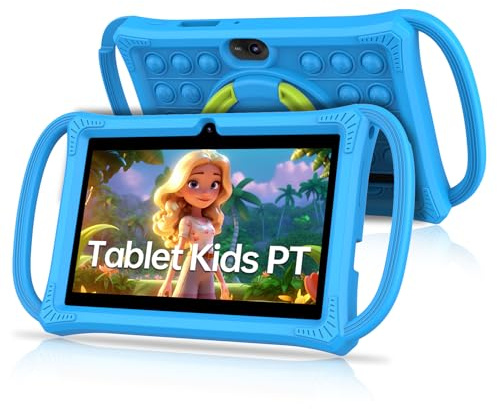 PRITOM Kids Tablets 7 inch, 32 GB,Perfect Size for Toddler Tablet with Un-Zipped Case, WiFi, Dual Camera, Education, Games, Kids Software Pre-Installed, Parental Control (Blue)