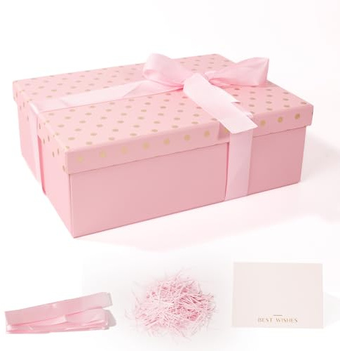 Large Gifts Boxes with Magnetic Lids,Dots Gift Box for Kids Men Women Birthday Wedding Anniversary,Contains Card,Ribbon,Filler (Pink)