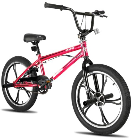 HILAND 20 Inch 3/5 Spoke Kids BMX Bike for Boys Girls Ages 7-13 Years, Kids BMX Bicycle with 360 Degree Rotor and 4 Pegs, Single Speed Freestyle Bicycle, Blue/Silver/Red/Rainbow