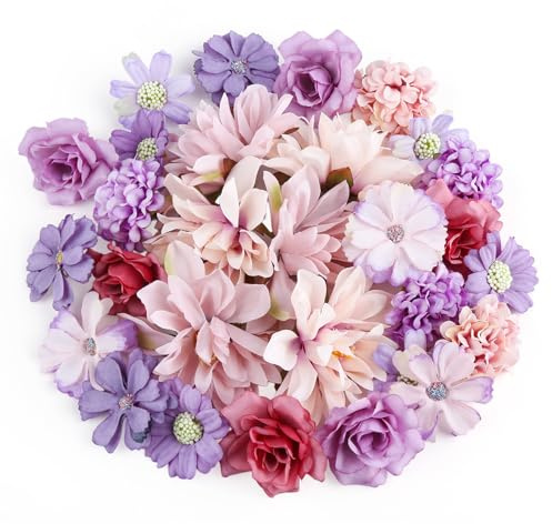30 stycken konstgjorda blommor huvuden, 7 färger konstgjorda blommor för pyssel, 4,5 ~8 cm falska blommor, tygblommor dekoration, sidenblommor för gör-det-själv pyssel scrapbooking, bröllop, hem