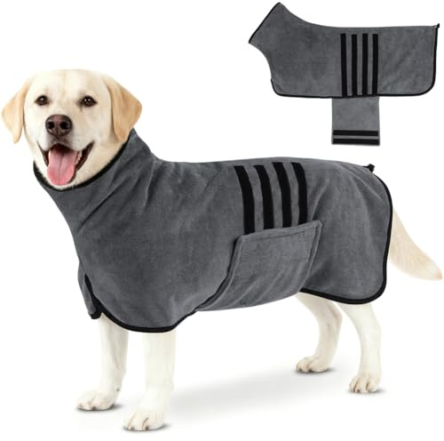 AOOTE Accappatoio in Microfibra per Cani, Accappatoio per Cani con Ve-Lcro, Abbigliamento Asciugamano Morbida Animali, Super Assorbente e Asciugatura Rapida, con Banda Retrattile Regolabile,L
