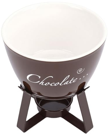 SUNGOOYUE Chokladfonduemugg, Keramisk Smörvärmare med Halkfritt Metallställ, för Smältning Av Chokladostkaramell, Fonduegaffel Ingår, Perfekt för Picknickfester Middagsbord (Brun)