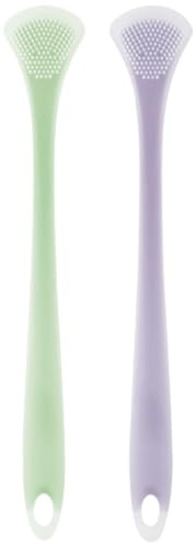 AMUSLESUR Puliscilingua per Adulti 2 Pezzi in Silicone e Nylon Superficie Liscia e Testina Extra Larga, Utile per Rimuovere Tartaro e Residui Dalla Lingua a Casa