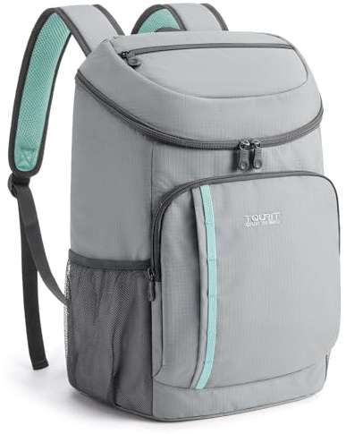 TOURIT Cooler Backpack Insulated 30 Cans, Lightweight Leak Proof Travel Cooler Bag, Soft Waterproof Backpack Cooler for Men Women, Camping Hiking Beach Travel Picnic, Grey Simple Zipper