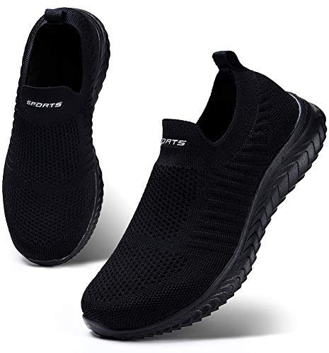 HKR Zapatillas Slip On para Mujer Walking Shoe Espuma ViscoeláStica EláStico Todo Negro 41 EU