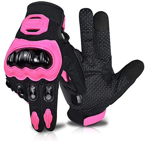 ELCYCO Guantes de motocicleta para mujer, pantalla táctil, para verano, moto, moto, moto, moto, con dedos completos, para carreras de carretera, ciclismo, escalada, motocross (rosa, mediano)