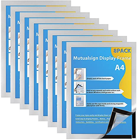 Mutualsign Lot de 8 cadres magnétiques autocollants A4 pour affiches et documents