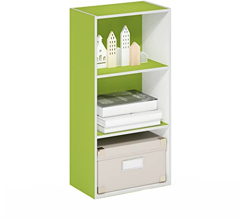 Furinno LUDER Book Shelf, 3-Tier Modern Bookshelf, Open Shelves Bookcase 9.3 x 16 x 31.4, for Living Room, Bedroom, Home Office, Green/White