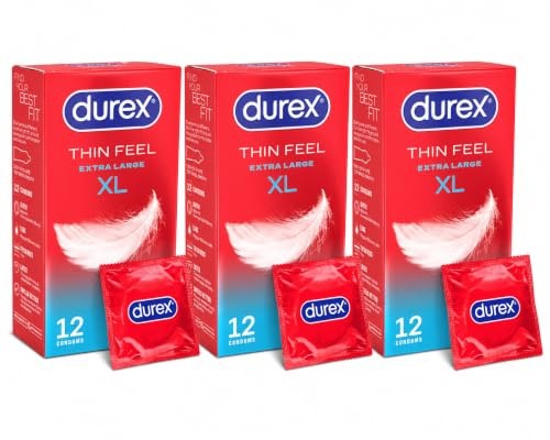 Durex Thin Feel XL Extra Large Condoms, Enhanced Sensitivity, Pack of 3 x 12, Total 36, First Aid Kits, Ultimate Comfort, Intimate Protection, Premium Quality, Safe and Reliable