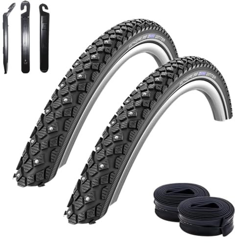 2 x Schwalbe Winter Fahrradreifen K-Guard Reflex Winterreifen 42-622 (28 x 1,60) + 2 Schwalbe SV17 Schläuche inkl. 3 Reifenheber