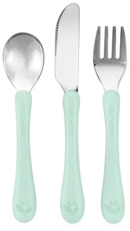 Green SproutsĀ® Stainless Steel & Sprout WareĀ® Kids' Cutlery, 12mo+, Plant-Plastic, Dishwasher Safe, Ergonomic, Tested for Hormones - Light Sage