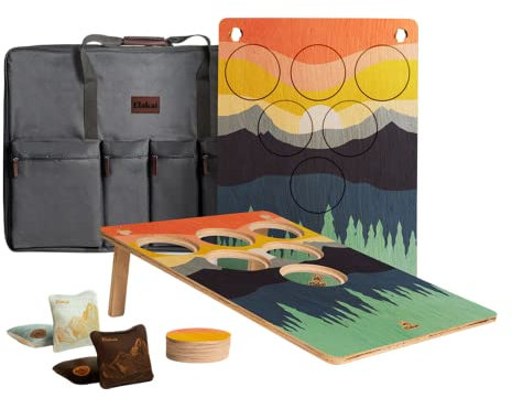 Elakai Cornhole Boards für den Außenbereich, mit Etui, 55,9 x 83,8 cm, 6-Loch-Pong-Loch, Sonnenuntergang