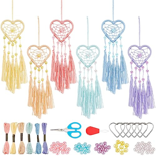 INFUNLY 6 Sets Traumfänger-Set Auto-Charm-Ornament Herz DIY-Herstellungsset Boho-Anhänger-Zubehör für Innenraum Rückspiegel Taschen