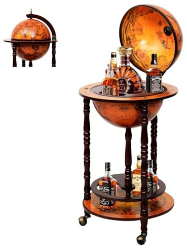 MEDIMALL Wood Globe Bar Liquor Cabinet, 16th Century Italian Replica Bar Stand for Liquor, Wine, Stemware, Vintage Alcohol Cart w/Liquor Shelves, Globe Bar Cart for Living Room, Dining Room
