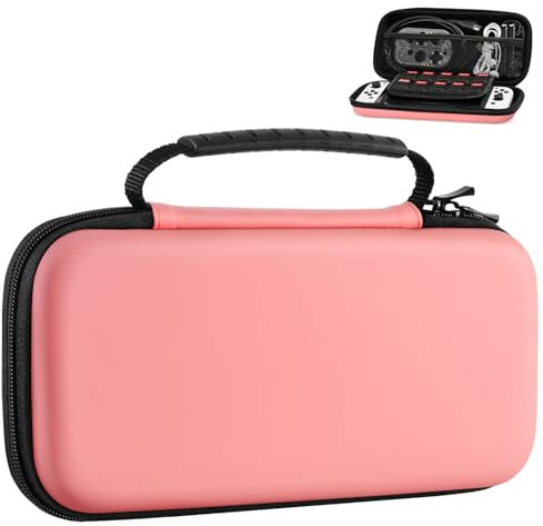 MoKo Tasche Kompatibel mit Nintendo Switch OLED Modell/Switch, Tragbare Reise Rundum Schutz Hartschalen Aufbewahrungstasche für Zubehör Tragetasche Hülle Case, Koralle