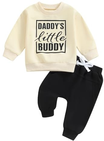 Toddler Infant Baby Boy Fall Winter Outfit Clothes 2Pcs Long Sleeve Sweatshirt Pullover Tops Jumper + Solid Color Elasticated Waist Pants With Pockets Trouser Tracksuit Set (Black, 18-24 Months)