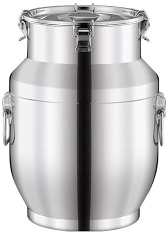 Yiustldd Seau À Lait en INOX avec Couvercle Étanche, Seau À Vin Seau À Lait Bidon Fourre-Tout avec Poignée De Transport, Facile À Ouvrir Et À Utiliser,10L