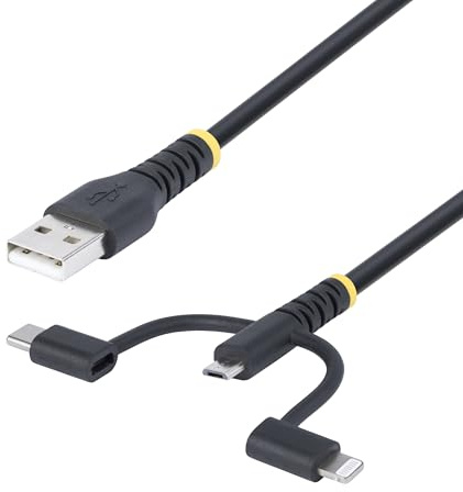 StarTech.com Cavo di Ricarica USB da 1m, Da USB a Lightning/Micro-USB/Type-C, Apple MFi, Cavo USB 3-in-1