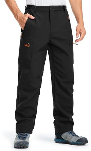 Libin Pantalones Trekking Hombre Senderismo Impermeables Termico Softshell Ski Invierno Pantalon de Esquí, Negro XXL