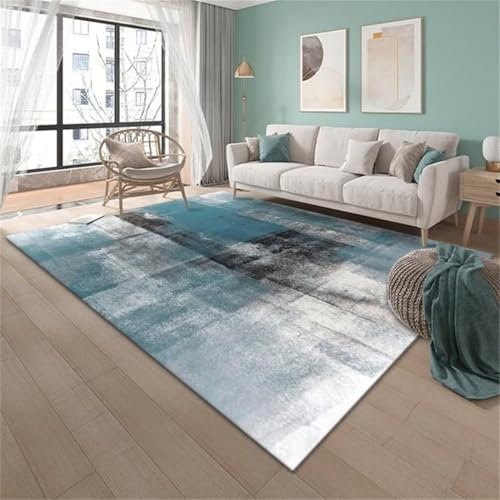 RUGMRZ Design Teppich 130x190CM Teppich mädchen Teppich läufer blau Grauer waschbarer Abstrakter minimalistischer Design-Schlafzimmerteppich