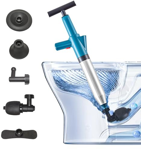 Déboucheur de Toilette à Air Comprimé, Déboucheurs Ventouses avec Baromètre, Ventouse Deboucheur WC avec 4 Têtes de Piston et Gonfleur, Débouchage pour Toilette, Évier, Baignoire