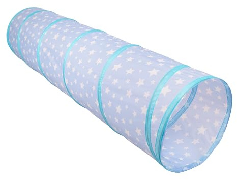 Relsy Túnel desplegable azul bebé estrellado para niños, niños pequeños, mascotas | Túnel de juego para niños pequeños, 180 cm x 45 cm, juguete azul suave para bebé estrellado y accesorio de tienda de