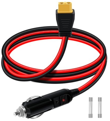 YINGAYOU XT60 till cigarettkontakt 12 V 24 V kabel cigarettändare XT60 14AWG 20A med LED-indikatorlampor 2 st reservdelar bilsäkringar sol motorcykel (2 m)
