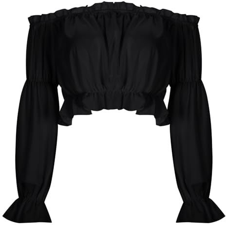 Kelandoom Traditionnel Oktoberfest Chemisier Femme,Chemisier Dirndl Blanc À Manches Longues pour Femme Noir Robe Carnaval Blouse Chic Et Élégant Ete Grande Taille Sexy Clubwear (Le Noir,XXL)