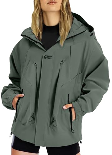 Women's Waterproof Jacket Outdoor Quick Dry Raincoat Windproof Casual Zipper Windbreaker with Hood Breathable Zip Up Softshell Jackets with Pockets Hiking Outerwear Uk