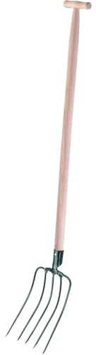 Gartengabel mit 100cm T-Griff Holzstiel, 3/4/5 Zinken, 126-132 cm Länge, Stahl Mistgabel, Dunggabel, Heugabel (5 ZINKEN)