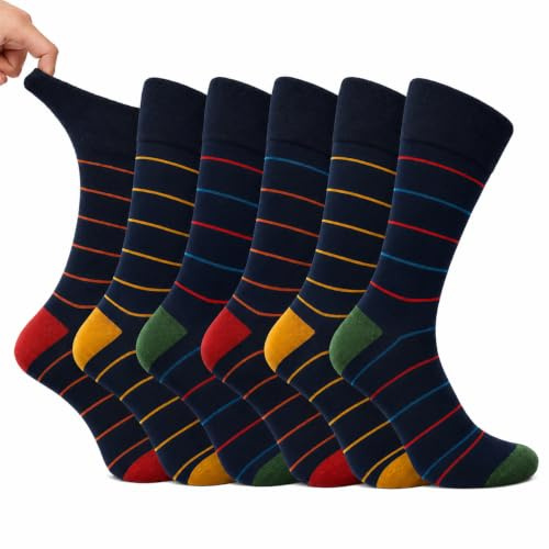 ARG Lot de 6 paires de chaussettes non élastiques pour homme diabétique à prise facile dessus souple et ample chaussette en coton riche couture d'orteil lisse poignet non élastique 6-11 taille unique