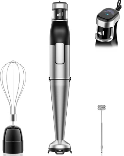 Besroy Stabmixer Set 3 in 1, 1100W Pürierstab Elektrisch Stufenlos, Edelstahl mit Milchschäumer & Schneebesen, Hand Blender, Pürierer für Smoothies, Suppen, Babynahrung