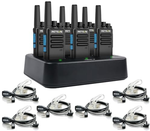 Retevis RT668D Digitala Tvåvägsradioapparater med 6-Vägsladdare, PMR446 Walkie-Talkies med Hörlur, Gruppsamtal, 2000mAh USB Typ-C-Laddning, Professionell Walkie-Talkie för Stormarknader (6-pack)
