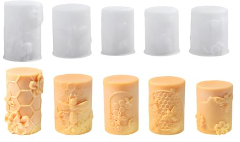 Set di 5 per candele, in silicone, a tema ape, per candele a pilastro, robusto strumento multiuso, ideale per uomini e donne, decorazioni artigianali per la casa, festival di colata di sapone