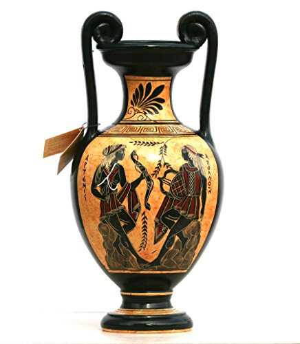 Jarrón de cerámica griega con ánfora, diseño de diosa Artemisa, Dios Apolo, multicolor