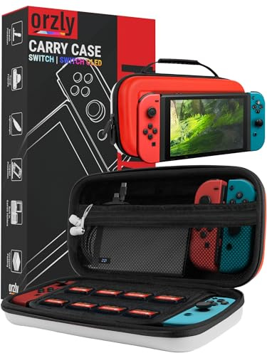 Orzly Tragetasche für Nintendo Switch OLED und Switch Console - Roter und weißer schützender Harter tragbarer Reisekoffer Shell Pouch für Nintendo Switch Console & Zubehör
