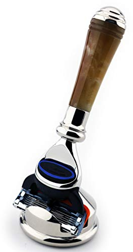 5 Edge Cartridge Compatible Artificial Horn Razor & Stainless Steel Holder Combo New Extra Short Handle Design for Great Shaving