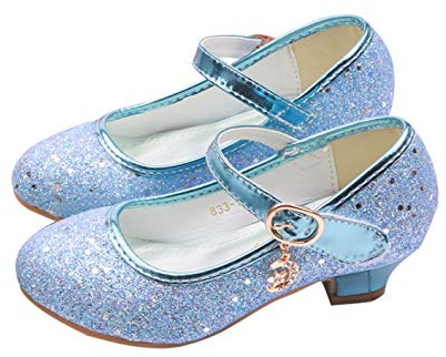 YOSICIL Principessa Scarpe Bambina Festive Scarpe col Tacco da Principessa Cosplay Scarpe da Sera per Bambine Dress Up Cerimonia Festa Scarpe Eleganti,Blu,29EU