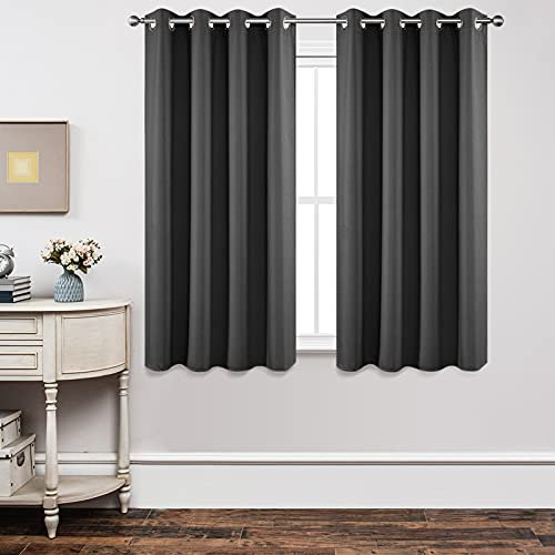 Joydeco Blackout Curtains 90 Inch Length 2 Panels Set, Thermal Insulated Long Curtains& Drapes 2 Burg, Room Darkening Grommet Curtains for Living Room Bedroom Window (W90 x L90 Inch, Dark Grey)