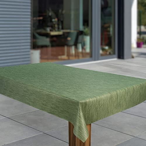 laro Wachstuch-Tischdecke Abwaschbar Garten-Tischdecke Wachstischdecke PVC Plastik-Tischdecken Eckig Meterware Wasserabweisend Abwischbar, Muster:Leinenoptik Grün, Größe:100x140