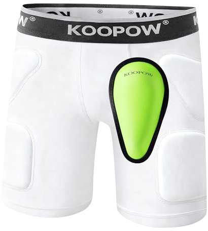 KOOPOW Youth Boys Padded Slide Shorts Slider Pads with Soft Protection Athletic Cup for Baseball Football Lacrosse (X-Large, White)